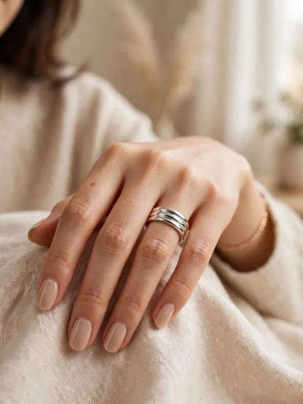 architectural-three-line-geometric-wide-ring-021-model-hand-view 極簡三律動鏡面造型戒--architectural-three-line-geometric-wide-ring-021-model-hand-view-sparkledeer.com
