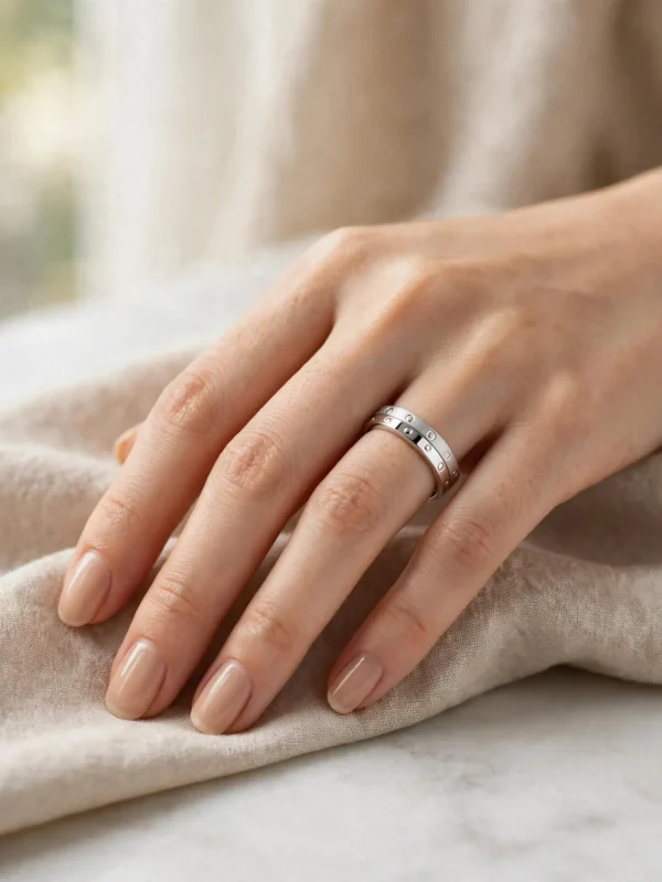 beaded-double-row-geometric-silver-ring-018-model-hand-view 星點交織圓珠雙軌戒--beaded-double-row-geometric-silver-ring-018-model-hand-view-sparkledeer.com