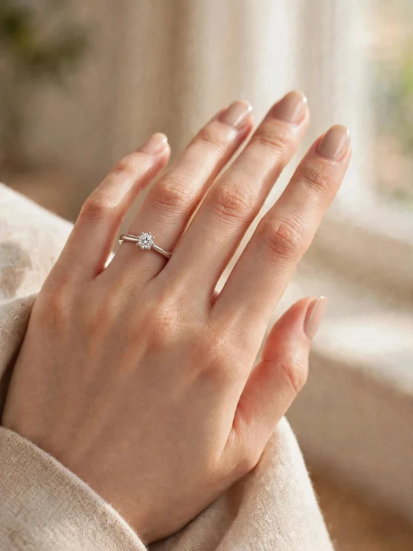 classic-crown-six-prong-solitaire-ring-005-model-hand-view 皇冠誓約單鑽經典戒--Classic Crown Six-Prong Solitaire Ring-005-model-hand-view-sparkledeer.com