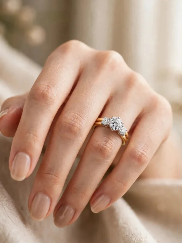 classic-three-stone-two-tone-statement-ring-020-model-hand-view 閃耀三石交織華麗戒--classic-three-stone-two-tone-statement-ring-020-model-hand-view-sparkledeer.com