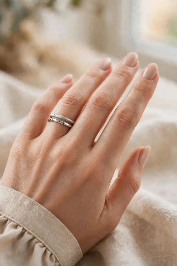 matte-and-glossy-interlocking-minimalist-dual-ring-009-model-hand-view 光霧交織極簡雙環線戒--matte-and-glossy-interlocking-minimalist-dual-ring-009-model-hand-view-sparkledeer.com