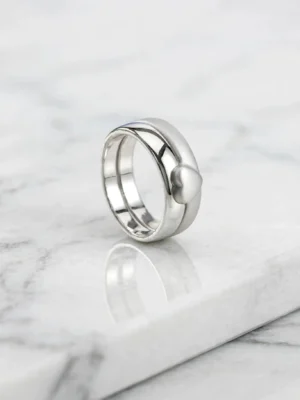 心動雙環造型戒--sweet-heart-layered-matte-dual-ring-013-front-view-sparkledeer.com